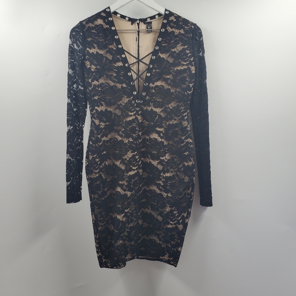 Windsor Black Lace Dress Bodycon LBD Witchy Goth Romantic Boho Date Cocktail V - Picture 1 of 7